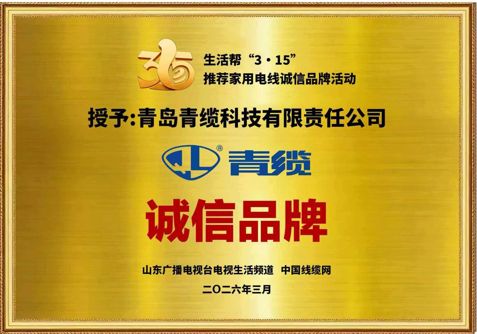 春潮涌動誠信行，匠心傳承鑄品牌&mdash;&mdash;青纜榮膺&ldquo;3&bull;15家用電線